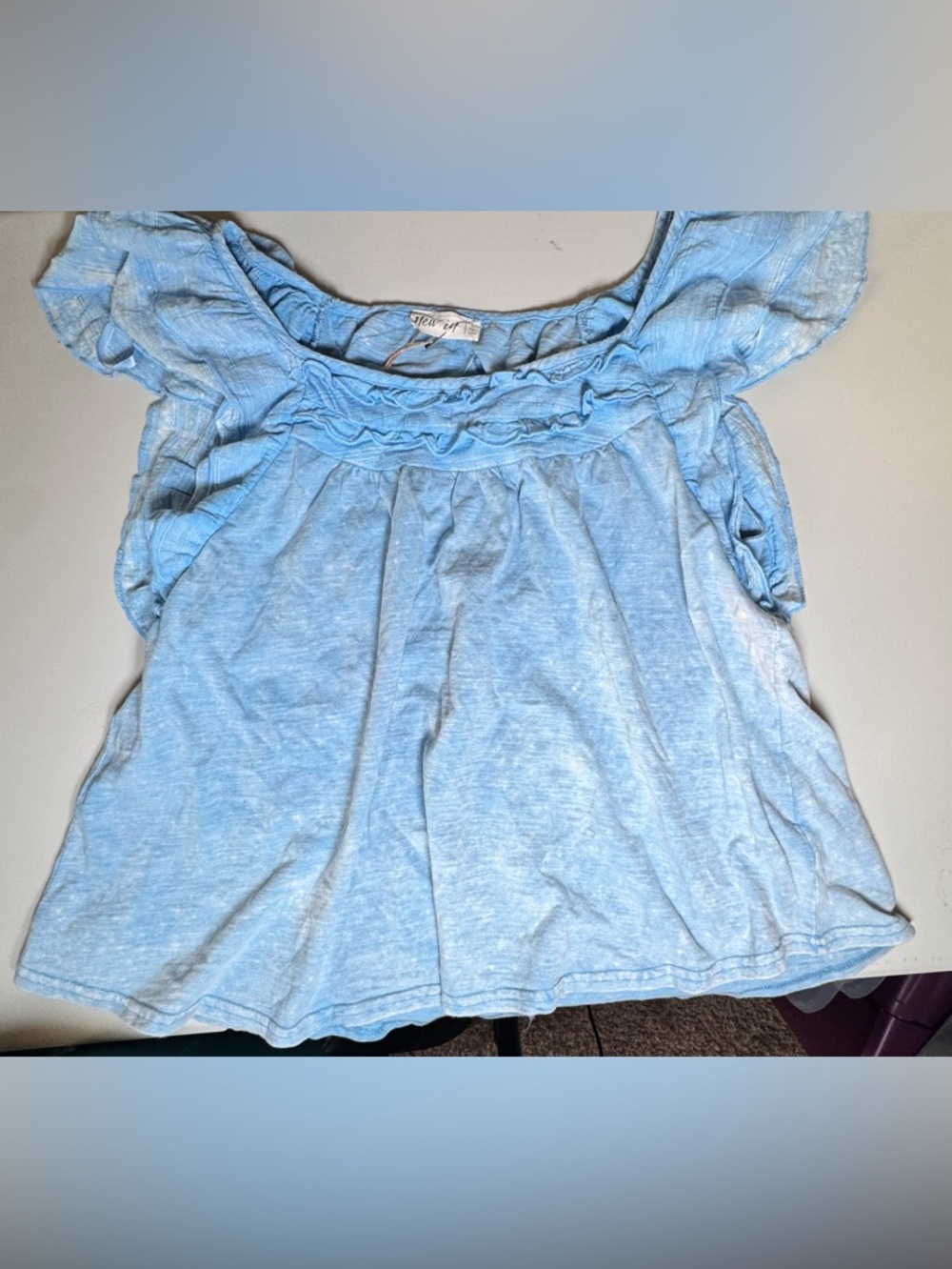 New In Light Blue Ruffle Sleeve Tank Top L - Picture 2 of 9